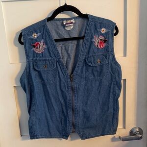 Vintage Denim Vest with Floral appliqué